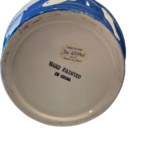 Jay Willfred Andrea by Sadek Pitcher Vase Blue & White Fish Hand Painted Asian - Picture 6 of 8